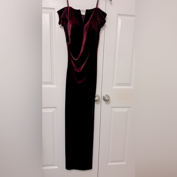 Xscape Burgundy Velvet Formal Dress - Picture 3 of 6